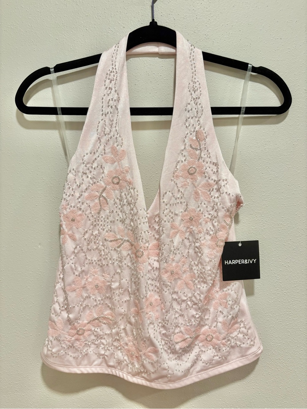Harper & Ivy size large Y2K floral beaded halter top